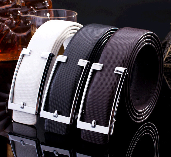 Wholesale fashion business man leather belts with smooth square metal buckle
