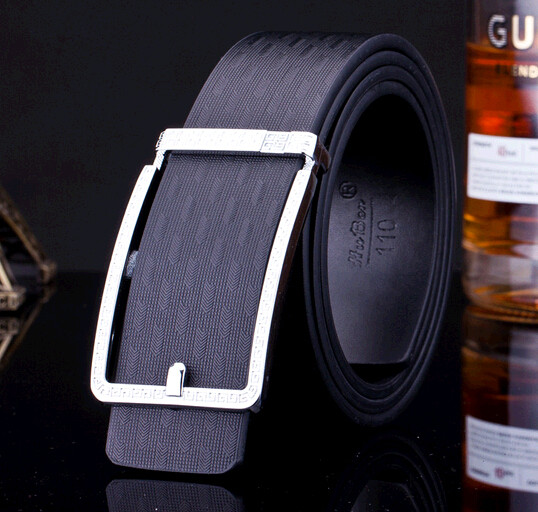 Wholesale black color genuine leather man belts with rectangular metal buckle