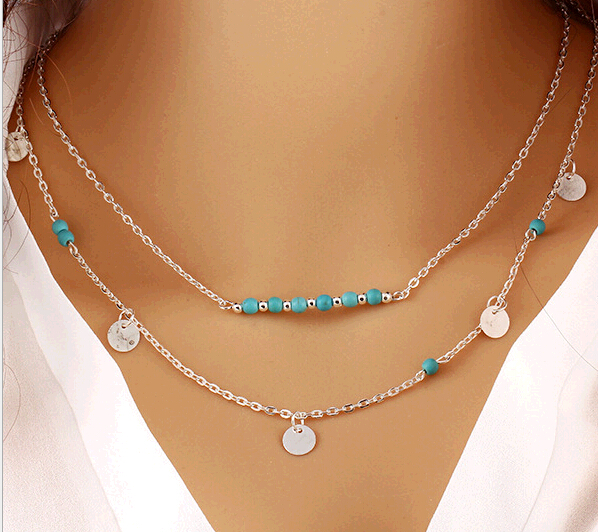 Wholesale trendy beads double layered women's necklace