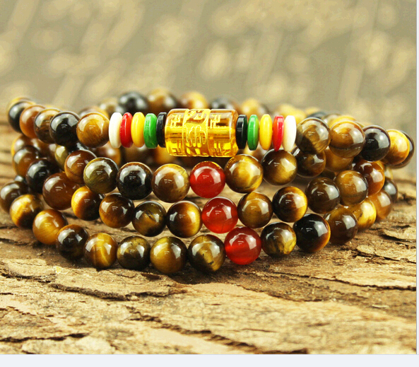 Wholesale natural crystal five lines of good luck six words 108 beads multilayer bracelet