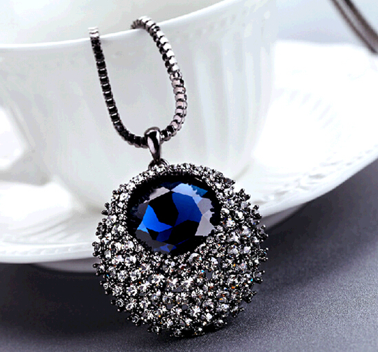 Round shape sapphire sweater chain or sapphire necklace