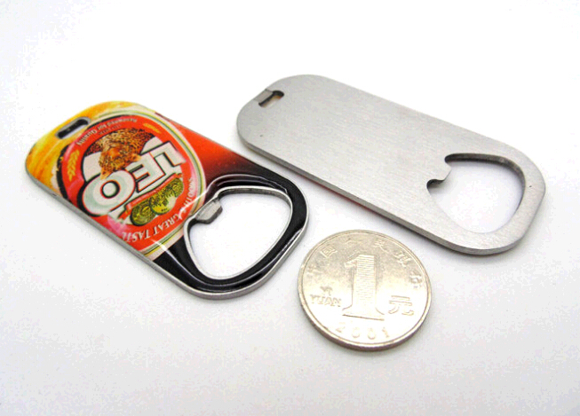 Wholesale cheap customized epoxy logo stainless steel bottle opener