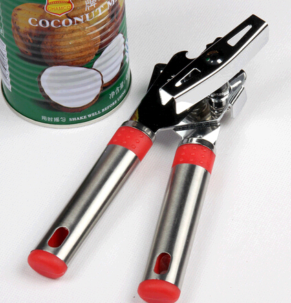 Wholesale promotional cheap red handle stainless steel can bottle opener