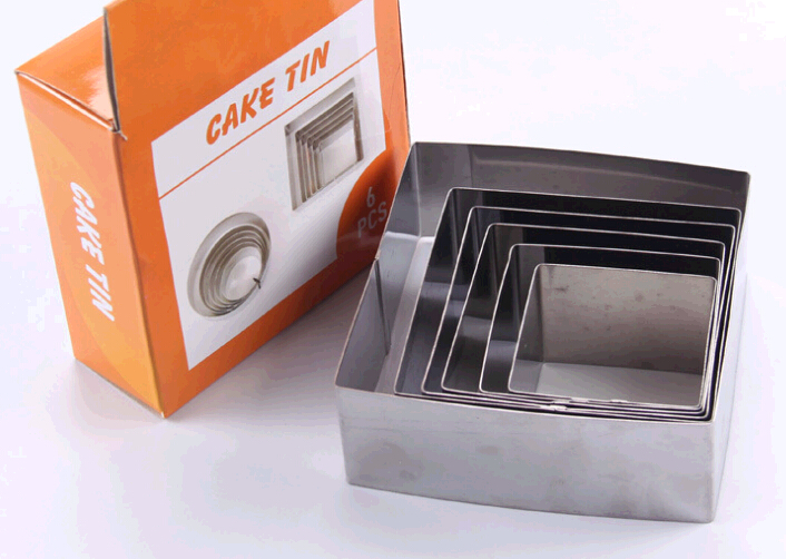 Wholesale square shape 6pcs set stainless steel cake moulding