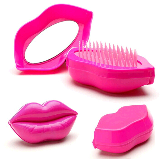 Wholesale plastic lipstick shape massage comb with mirror