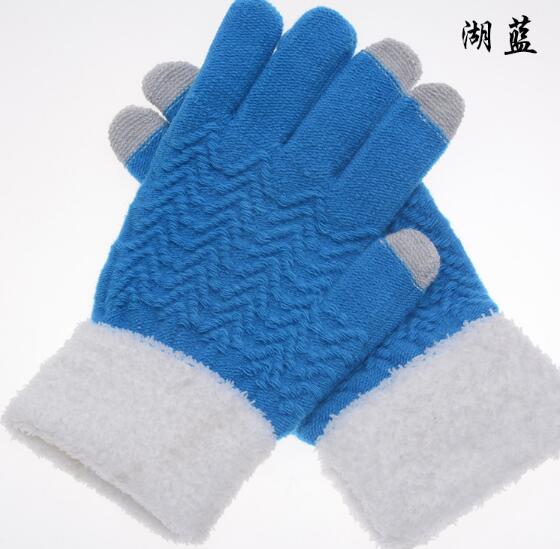 Wholesale custom logo blue color knitted touch screen warm glove for ipad or iphone