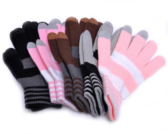 Wholesale stripe smart unisex knitted touch screen glove