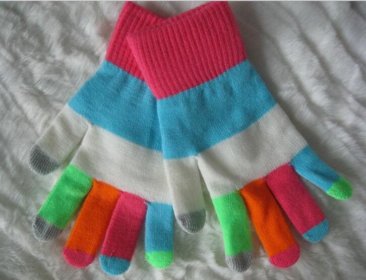 Wholesale rainbow color stripe unisex touch screen glove