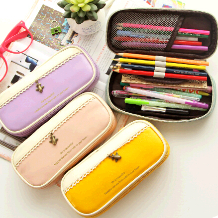Wholesale pu multi-function larger pencil bag with mesh bag inside