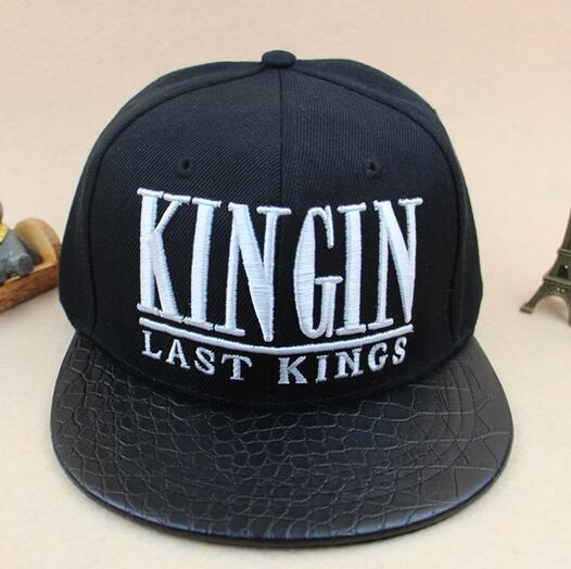 Wholesale kingin logo hip hop cap with pu edge or pu rim