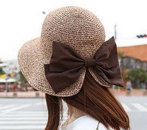 Beautiful style fashion woman beach straw hat and cap with bowknot