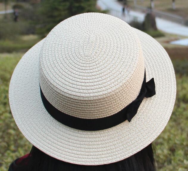 Wholesale flat straw cap and straw hat with bowknot