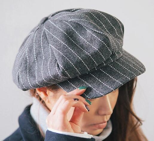 Fahsional with stripe octagon shape beret for woman