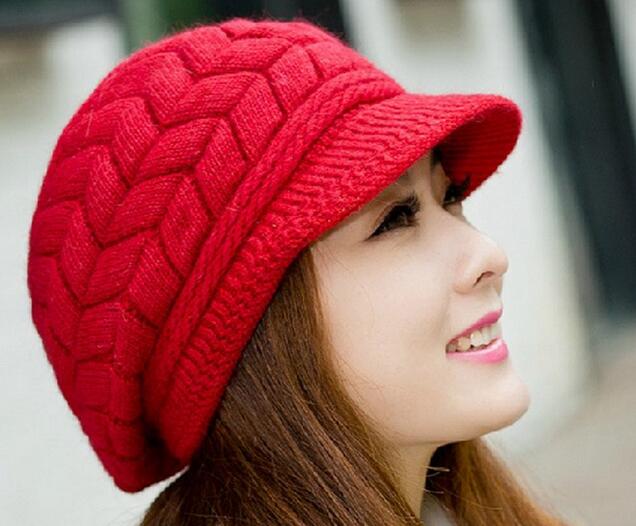 Red color knitting fashion beret, knitting winter beret, knitting girl cap