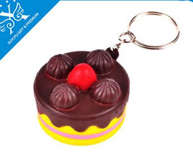 Wholesale cake shape pu stress ball keychain