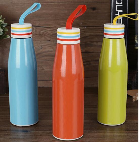 Wholesale 400ml 304 stainless steel bottle shape thermo mug with colorful cover