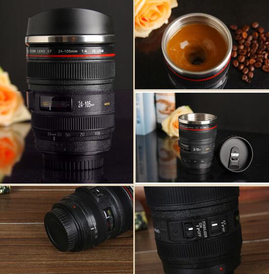 Wholesale cheap good quality camera lens self stirring coffee cup