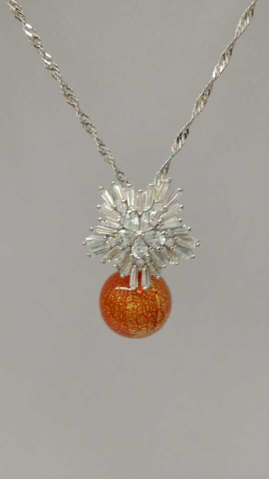 Wholesale orange color essencial oil bottle snow flower 925 silver necklace