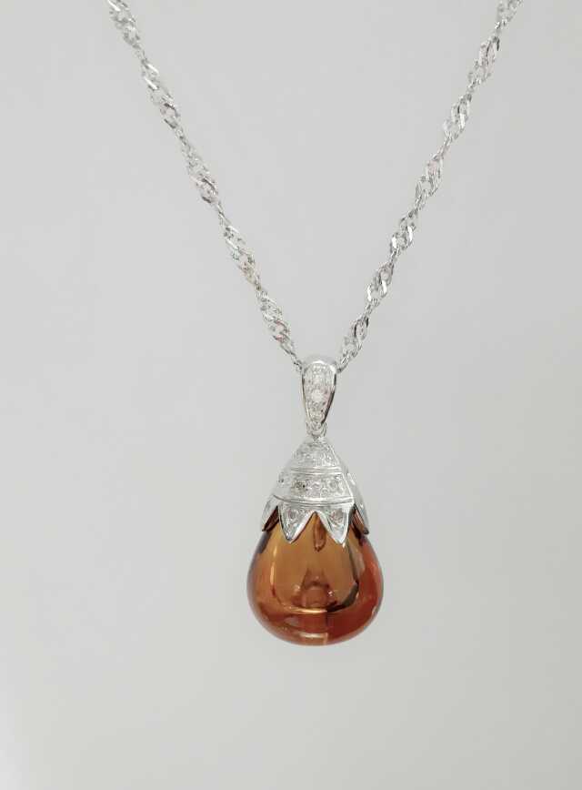 Wholesale brown color water drop shape essencial oil bottle 925 silver necklace