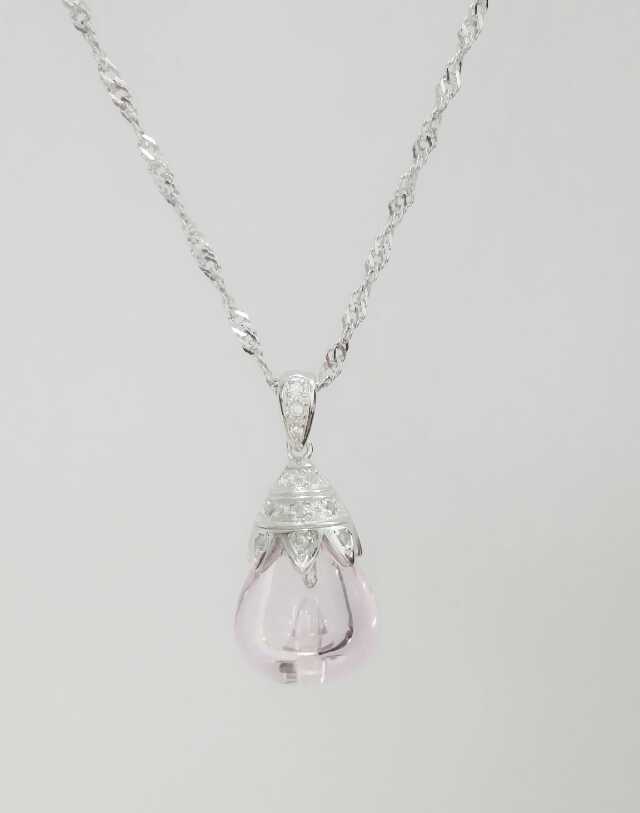Wholesale pink color water drop shape essencial oil bottle 925 silver necklace