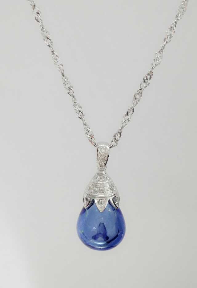Wholesale light blue color water drop shape essencial oil bottle 925 silver necklace