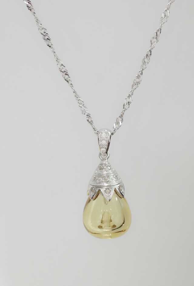 Wholesale light brown color water drop shape essencial oil bottle 925 silver necklace