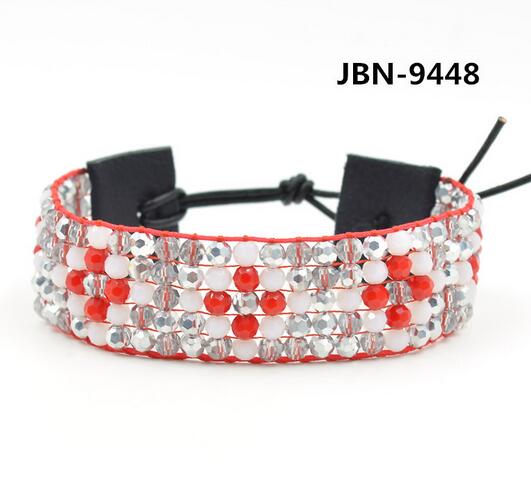 Wholesale red color crystal leather wrap bracelet