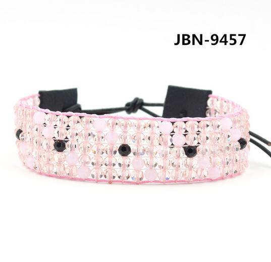 Wholesale pink color 4 mm crystal leather wrap bracelet
