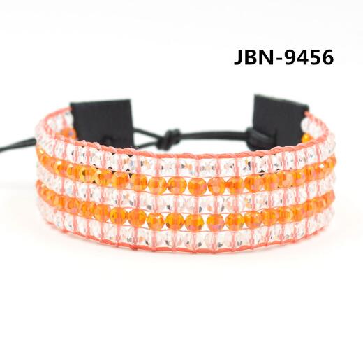 Wholesale orange color crystal leather wrap bracelet/