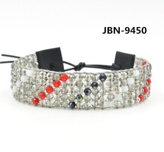 Wholesale mix red and black and white 4mm crystal leather wrap bracelet