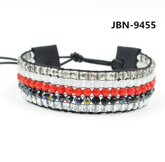 Wholesale red and black and white color 4mm crystal leather wrap bracelet