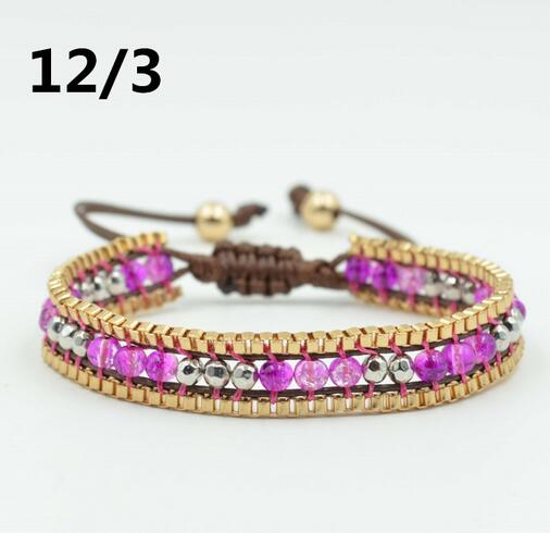 Wholesale purple stone woven leather wrap bracelet