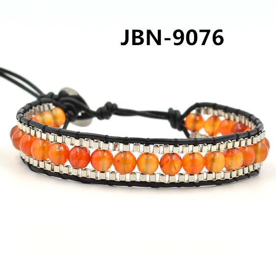 Wholesale orange color agate leather wrap bracelet