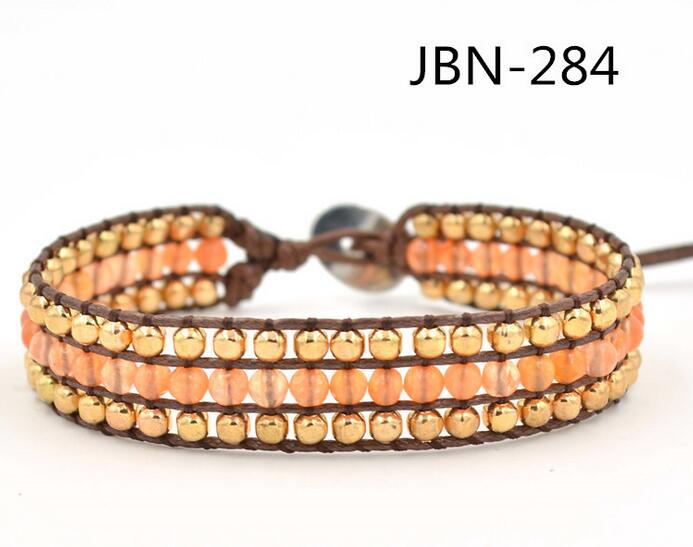 Wholesale orange crystal bead leather wrap bracelet
