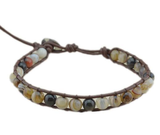 Wholesale colorful agate and carnelian leather wrap bracelet