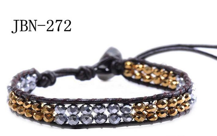 Wholesale brown color bead leather wrap bracelet