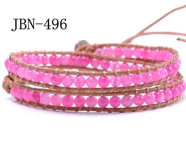 Wholesale fashional cheap pink color bead wrap leather bracelet