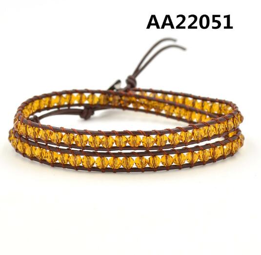Wholesale yellow color crystal wrap leather bracelet