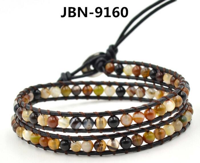 Wholesale cheap multi stone wrap leather bracelet