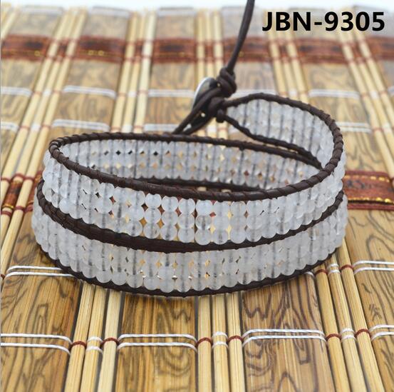 Wholesale white color crystal wrap leather bracelet