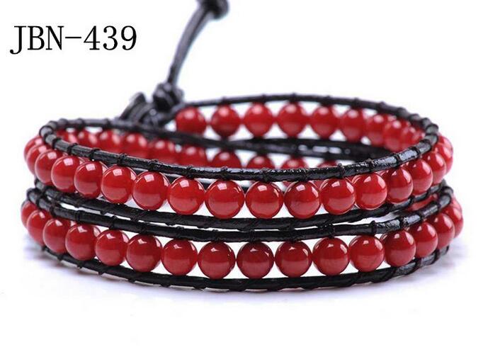 Wholesale red stone diy leather wrap bracelet