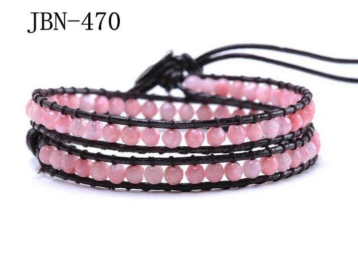 Wholesale pink color stone wrap leather bracelet