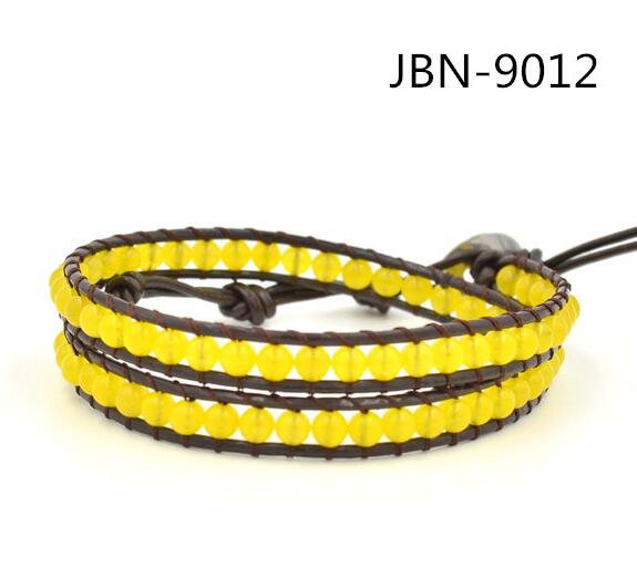 Wholesale yellow color stone leather wrap bracelet