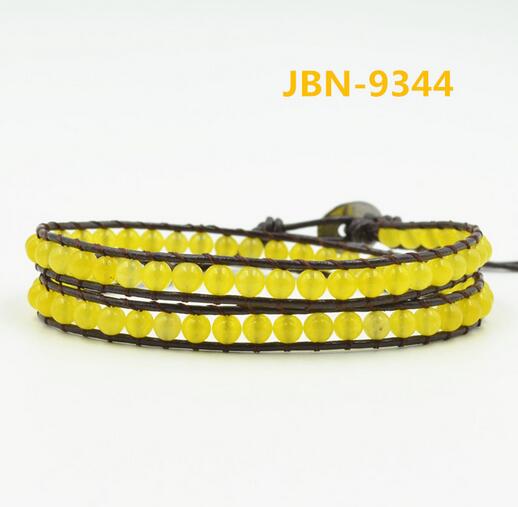 Wholesale yellow color crystal leather wrap bracelet