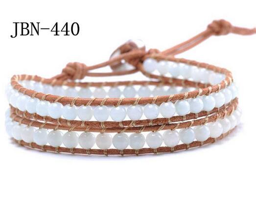 Wholesale white color stone wrap leather bracelet