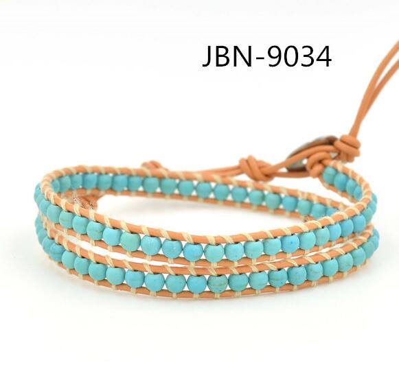 Wholesale turquoise wrap leather bracelet on brown leather