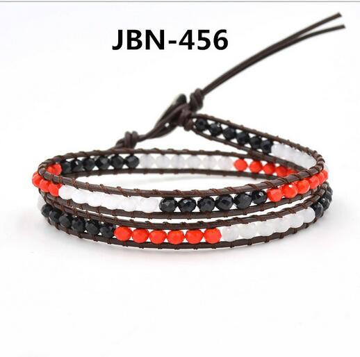 Wholesale red and black and white crystal wrap leather bracelet