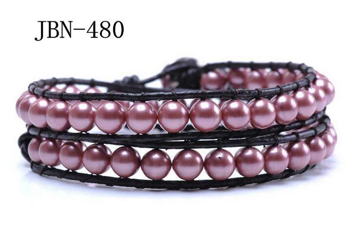 Wholesale purple color pearl leather wrap bracelet