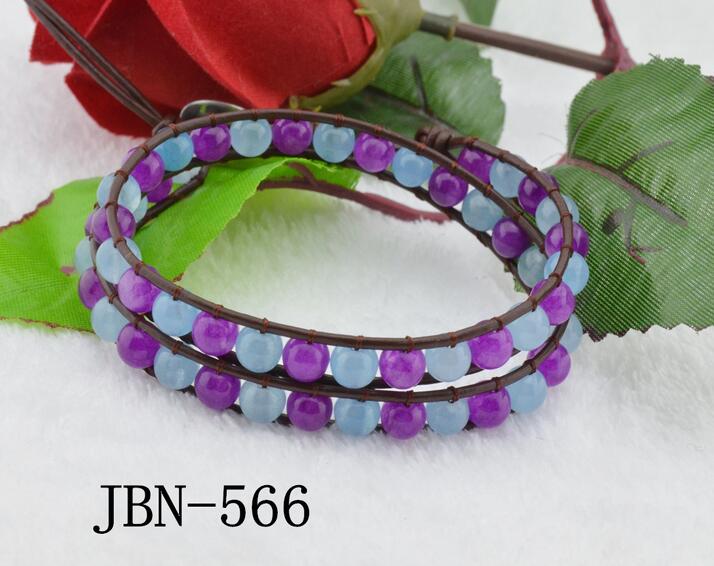 Wholesale purple and blue color leather wrap bracelet