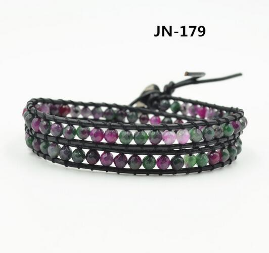 Wholesale nature colorful stone wrap leather bracelet